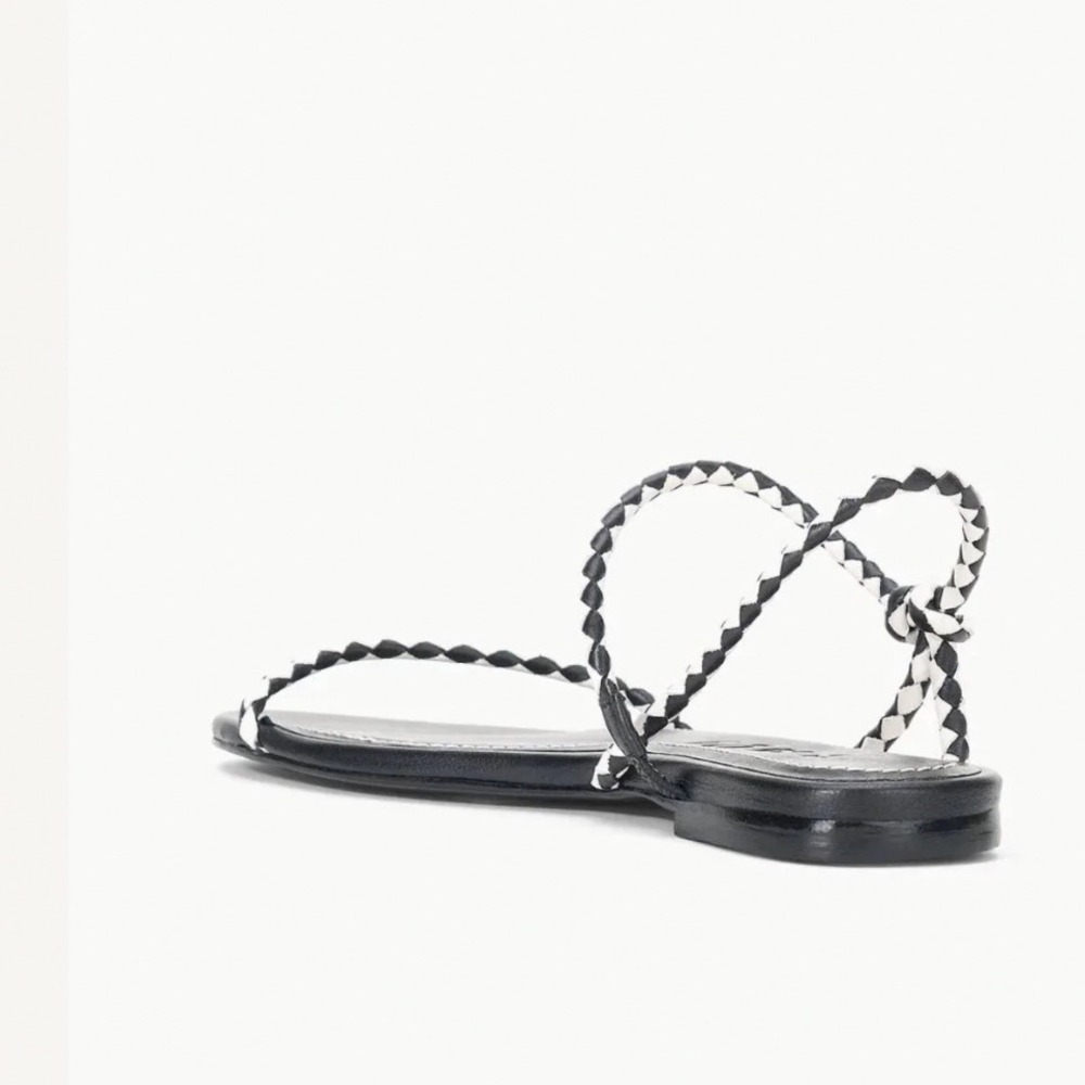 Staud Laurel Woven Theater Sandals Black White Leather Strappy Flats New! - Picture 3 of 11